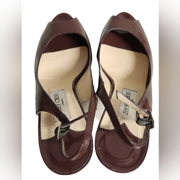Jimmy Choo Heels Size 40 Brown Patent Leather Platform Slingback Pumps - Picture 13 of 16